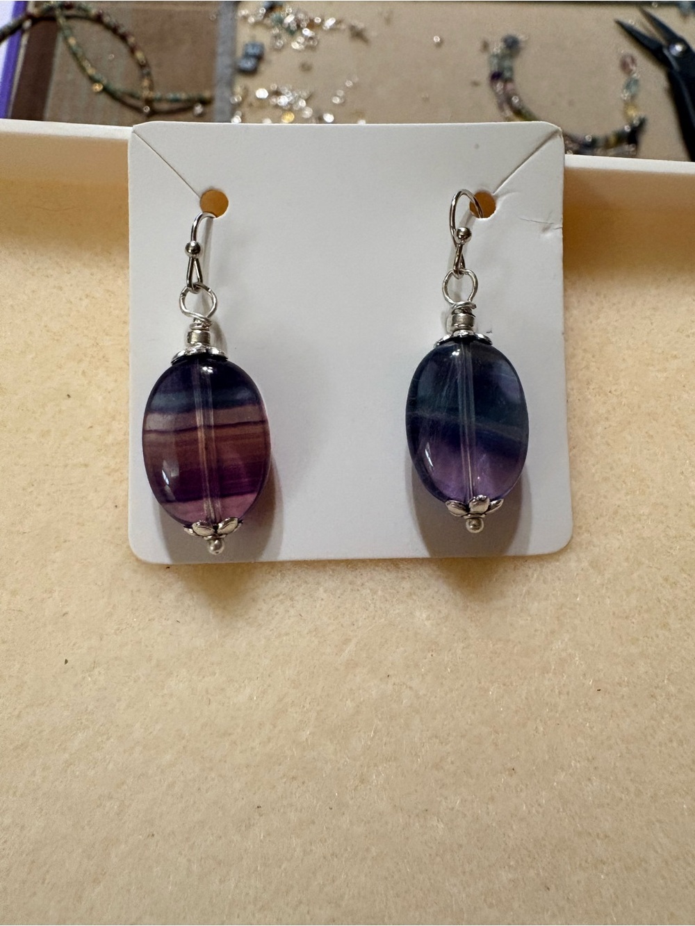 Purple & Indigo Fluorite Beaded Drop Earrings